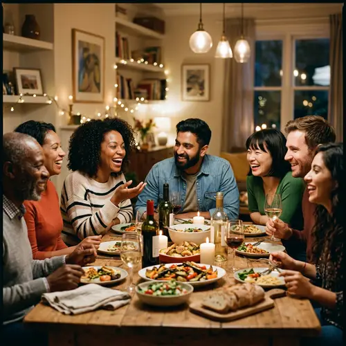Heartwarming Dinner Party with Diverse Group of Friends