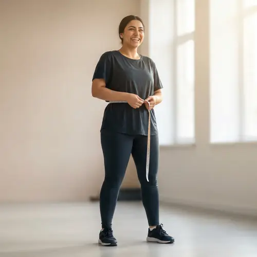 Middle-Eastern Woman Achieving Fitness Goals with Measuring Tape