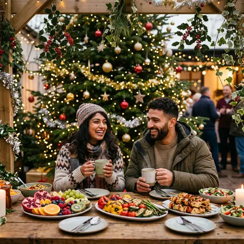 Festive Healthy Eating Celebration with Fresh Fruits & Grilled Vegetables