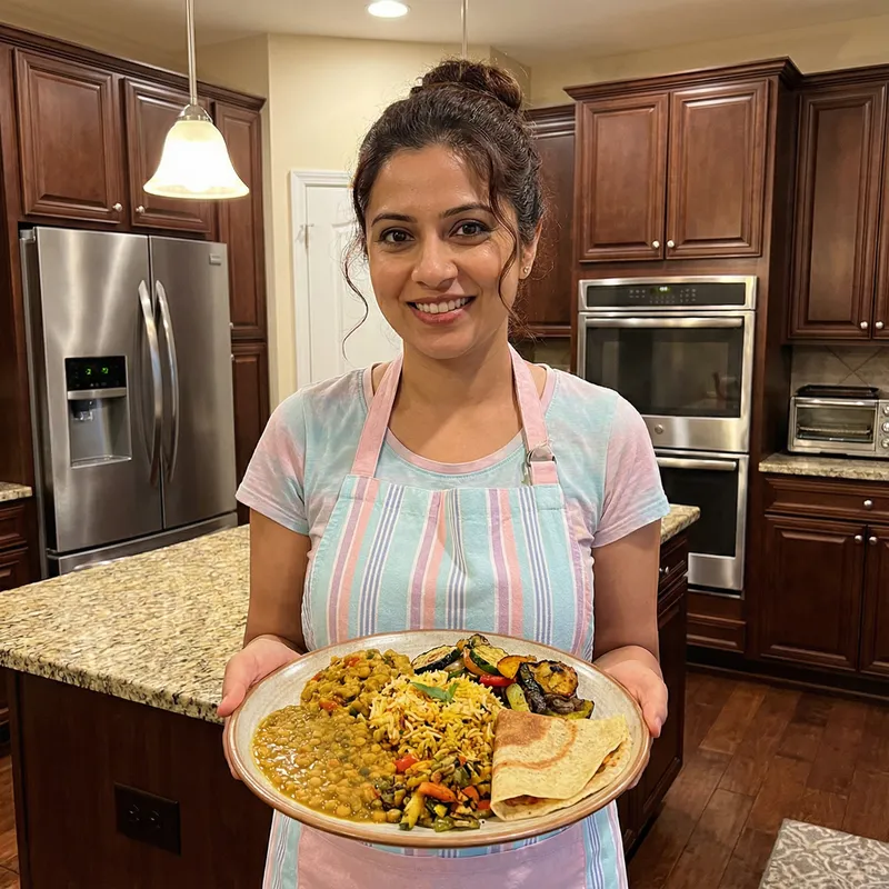Gourmet Delights: Woman in Kitchen with Delicious Food