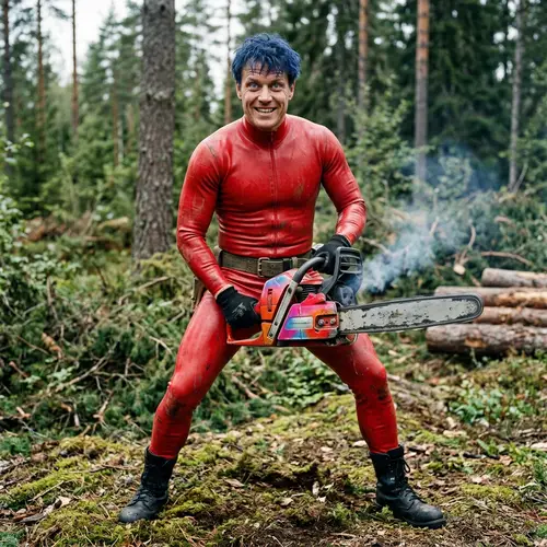 Fierce Chainsaw Man: Adventurous Figure with Determination