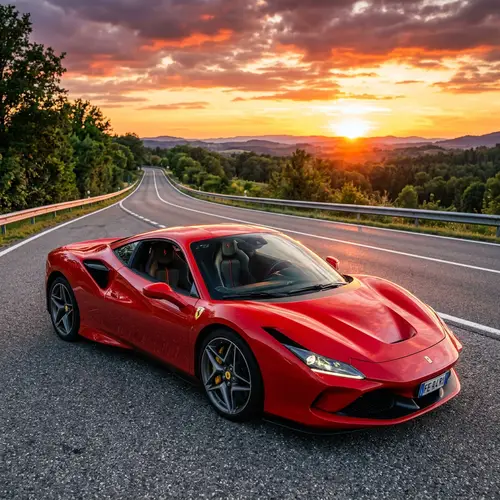 Vibrant Red Ferrari Sports Car on Asphalt Road
