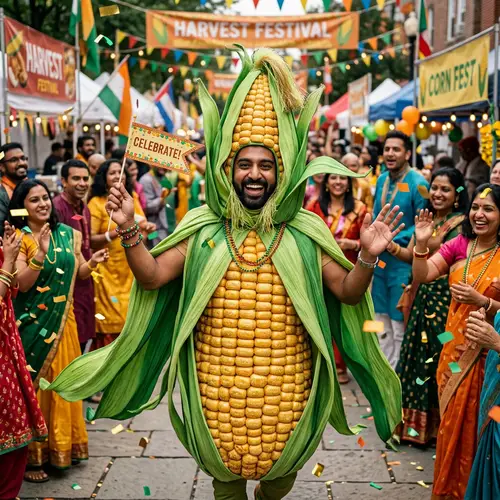 Vibrant South Asian Man in Detailed Corn Costume