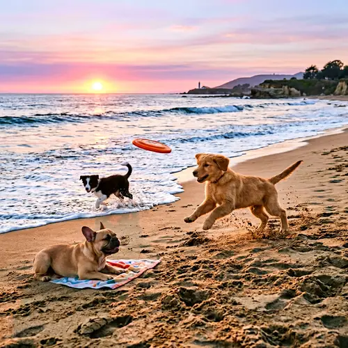 Playful Puppies Frolicking on Seaside Beach