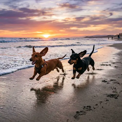 Adorable Sausage Dogs Enjoying Beach Run