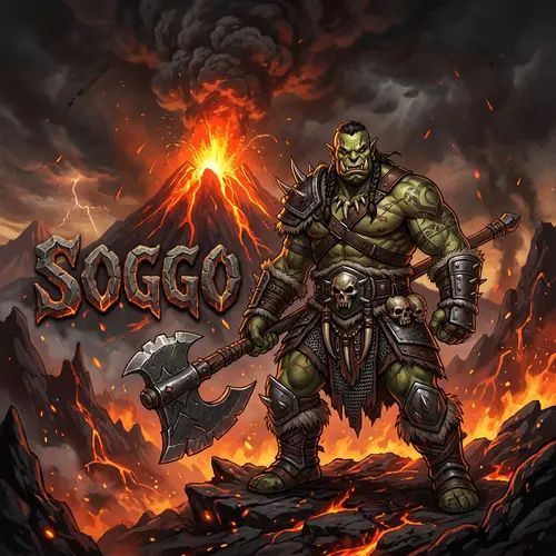 Fictional Orc Warrior | Volcanic Background Anime-Style Art