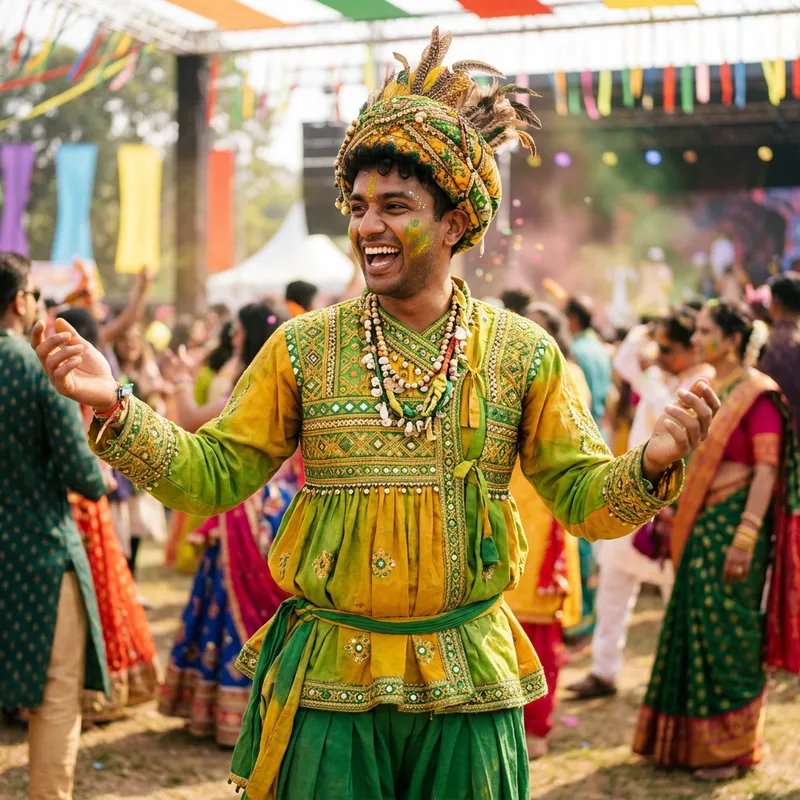 Captivating Bacao Festival Costume in Yellow and Green Captivating Bacao Festival Costume in Yellow and Green