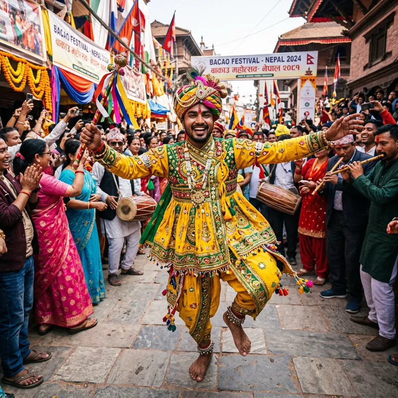 Energetic Yellow & Green Bacao Festival Attire - Joyous Celebration