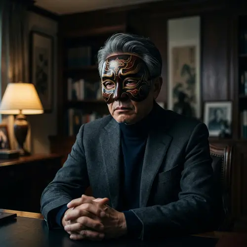 Asian Man Masked in Sorrow: Emotional Contrast Revealed