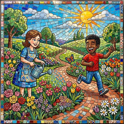 Colorful Mosaic Cartoon Garden Artwork