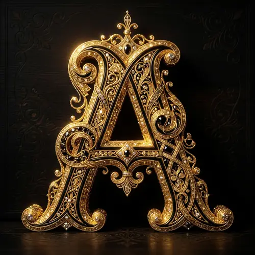 Intricate Jewel-Like 'A' Letter with Golden and Black Accents