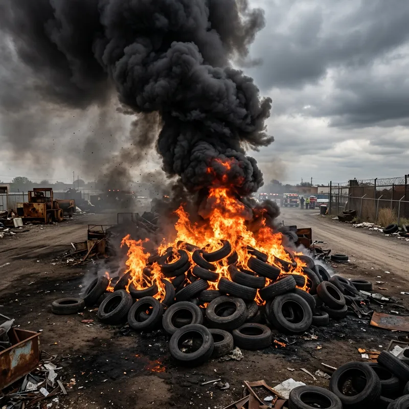 Eerie Scene: Black Smoke and Burning Rubber Eerie Scene: Black Smoke and Burning Rubber
