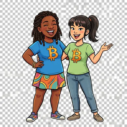 Cartoon Bitcoin Women | Asian & African Smiling with Cryptocurrency