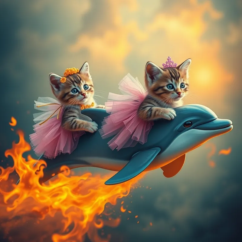 Kittens in Tutus Riding Dolphins - A Fiery Adventure Kittens in Tutus Riding Dolphins - A Fiery Adventure
