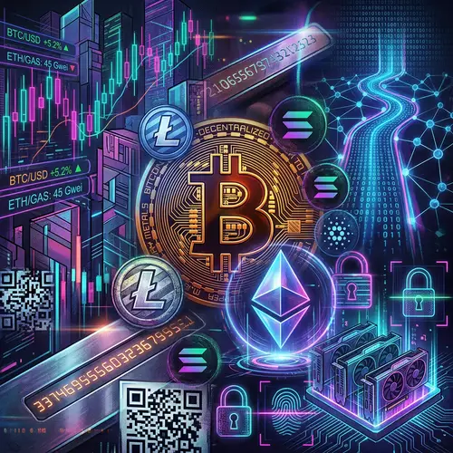 Cryptocurrency Digital Collage: Futuristic Neon Lights & Vibrant Elements