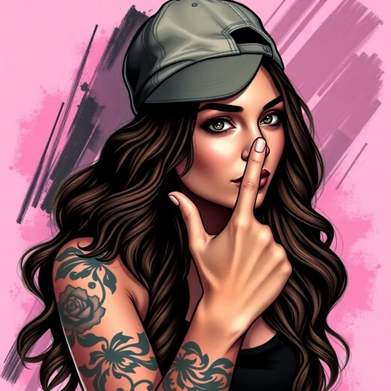 Edgy Beauty: Long Wavy Hair & Tattoos Edgy Beauty: Long Wavy Hair & Tattoos