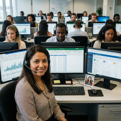 Hyperrealistic Latina Woman Smiling in Call Center | UHD Image