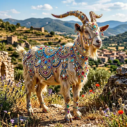 Majestic Jeweled Goat | Stunning Gemstone Adornments