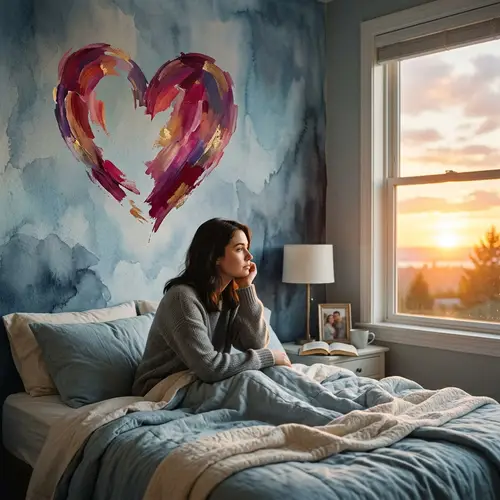 Feeling of Missing a Loved One: Symbolic Heart in Red and Purple