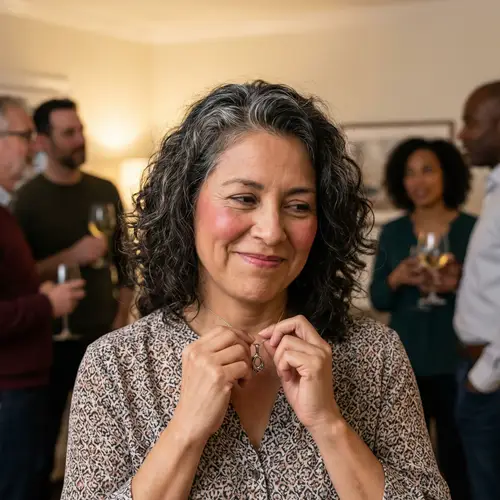 Embarrassed Woman at Social Gathering | Flattered Expression