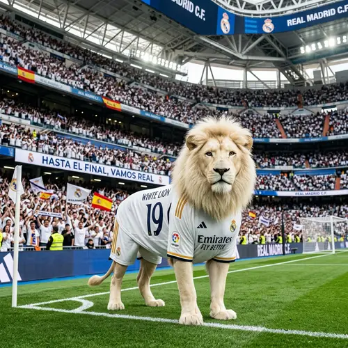 White Lion in Real Madrid Jersey | Uniqe Sports Art