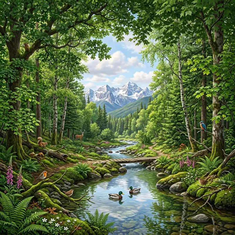 Create Realistic Nature Scene | Tranquil Forest Canopy & Snowy Mountains Create Realistic Nature Scene | Tranquil Forest Canopy & Snowy Mountains
