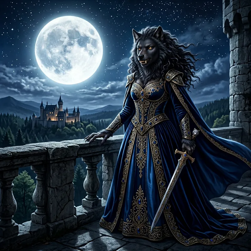Princess Werewolf Under Night Sky | Majestic Transformation Princess Werewolf Under Night Sky | Majestic Transformation