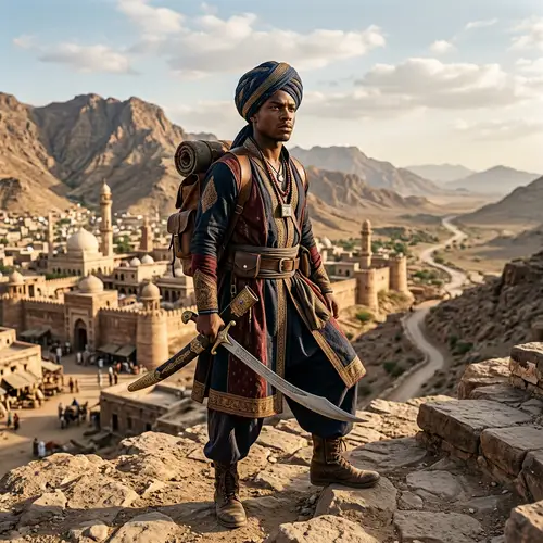 Black Man in South Asian Attire with Arabian Cutlass
