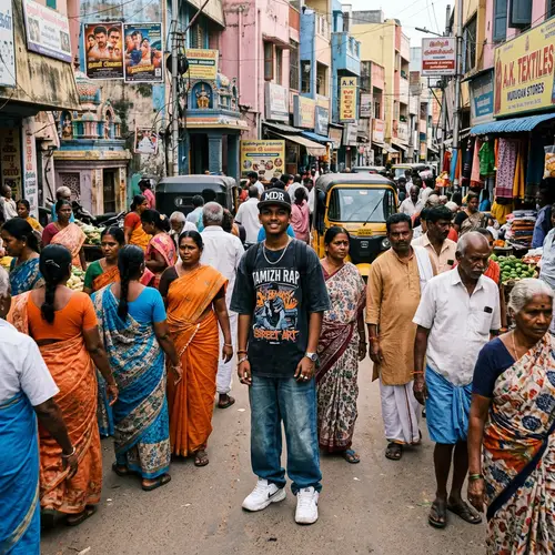 Urban Hip-Hop South Indian Boy Amid Diverse Crowd in South India