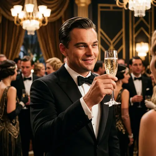 Elegant Jay Gatsby-inspired Man in Black Suit | Champagne Toast