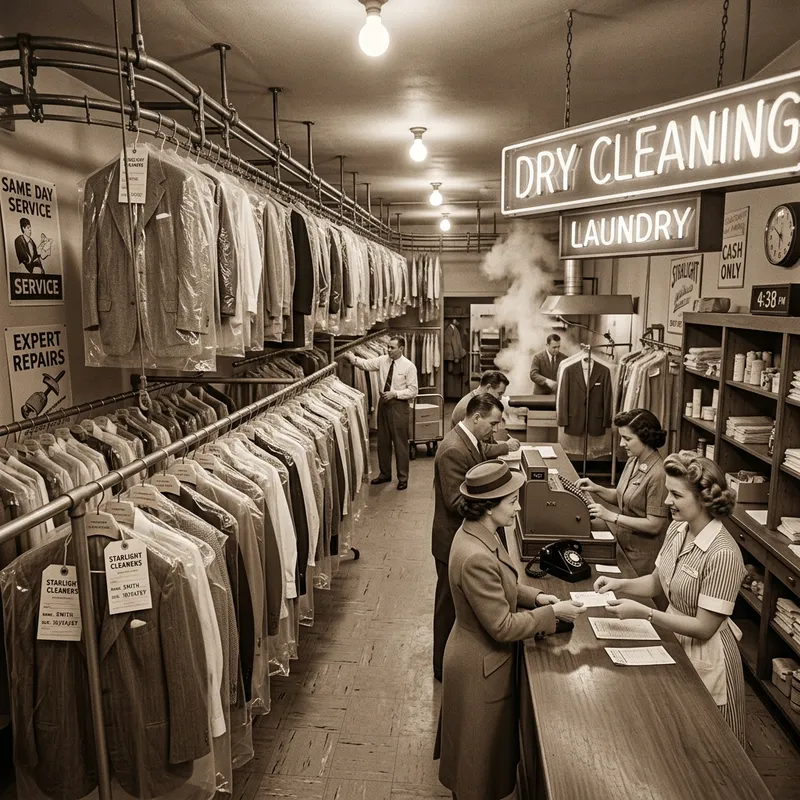 Vintage 1950s Americana Dry Cleaning Store Interior