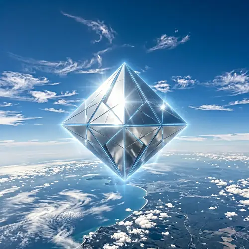 Glistening Diamond-Shaped UFO in Clear Blue Sky