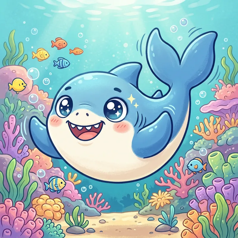 Cute Shark Cartoon - Fun Underwater Illustration for Kids