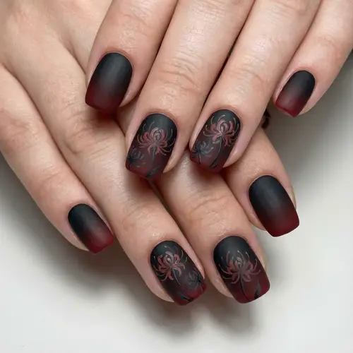 Stylish Black and Red Gradient Nails