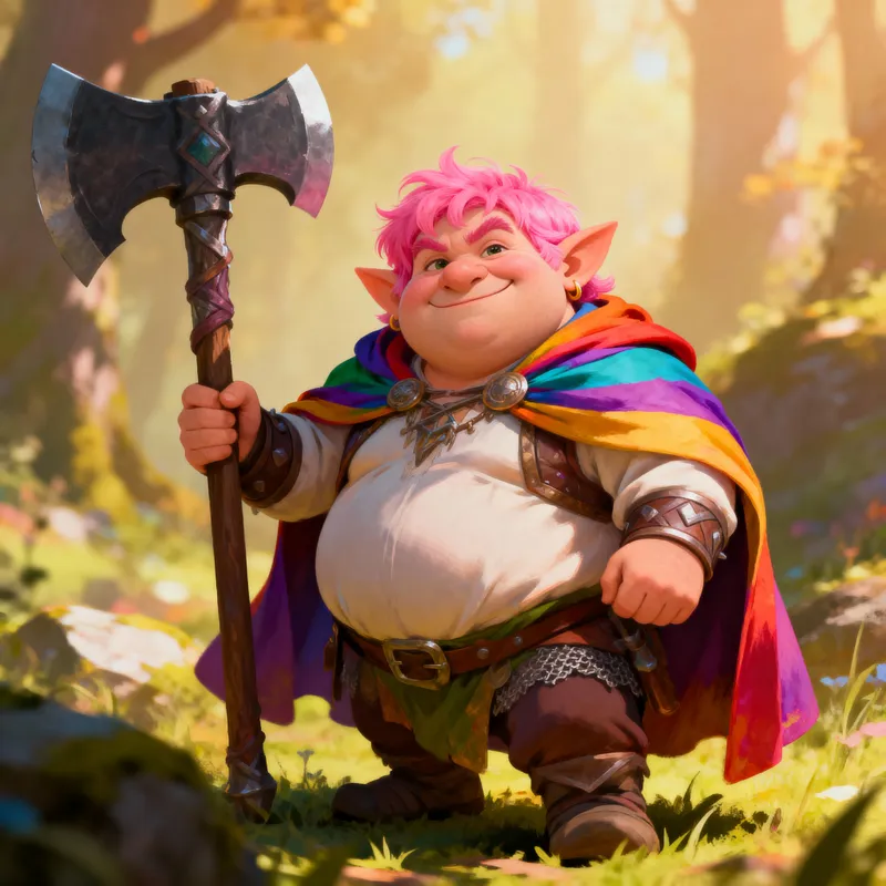 Colorful Dwarf with Axe and Pink Hair