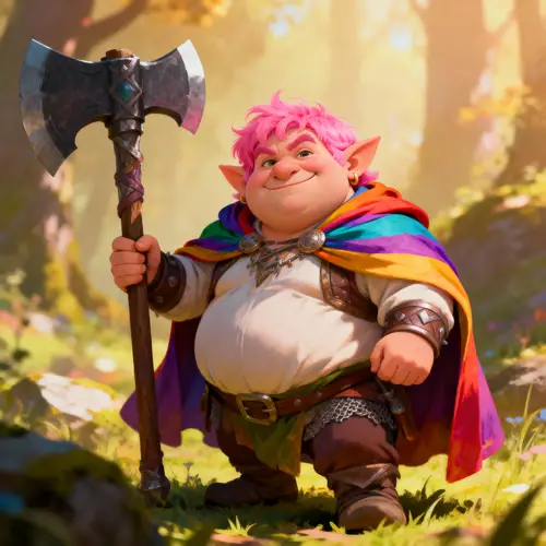 Colorful Dwarf with Axe and Pink Hair
