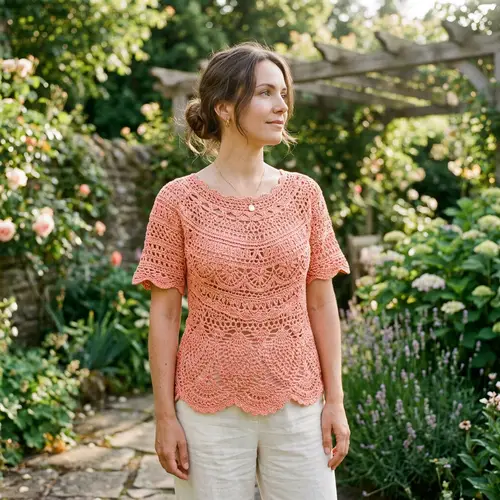 Stylish Light Coral Crochet Top for Women | Crafted with High-Quality Yarn