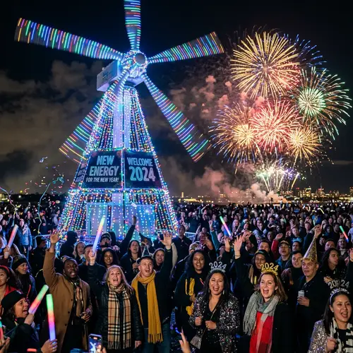 Grand New Year Celebration with Sparkling Turbine Lights