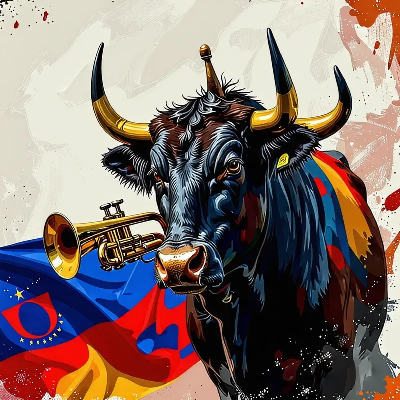 Bull with Trumpet and Armenian Flag - Unique Artwork
