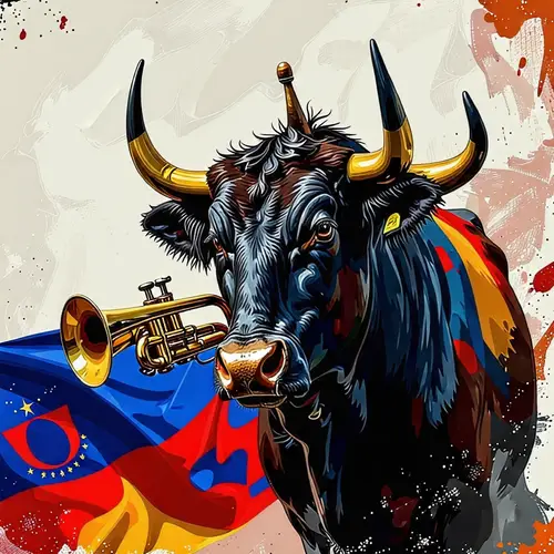 Bull with Trumpet and Armenian Flag - Unique Artwork
