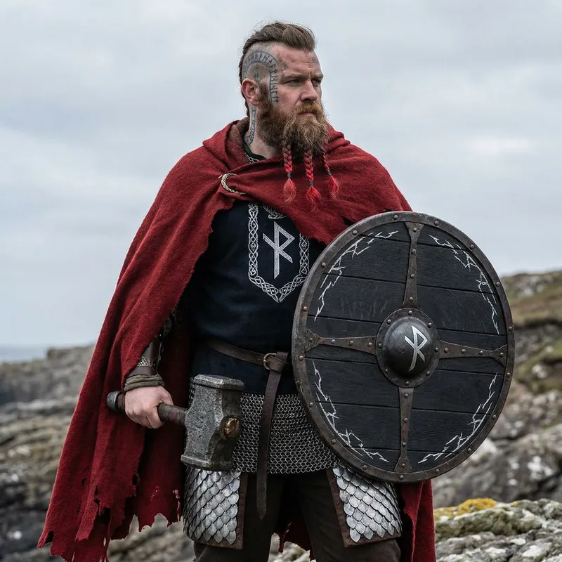 Mighty Norse Warrior with Brown Mohawk and Ice Blue Eyes