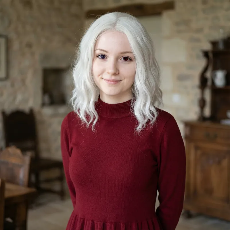 Innocent 18-Year-Old Girl with Unique Features in Red Dress - Portrait