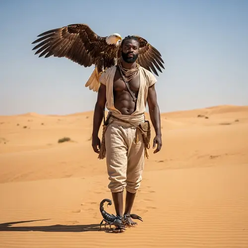 Desert Journey: Man, Eagle, and Scorpion