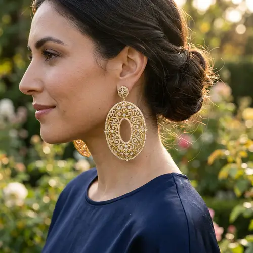 Elegant Oval Statement Earrings with Intricate Designs