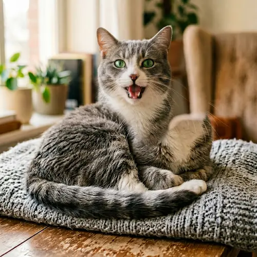 Beautiful Grey and White Domestic Cat with Green Eyes