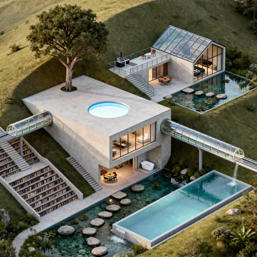 Stunning Hillside Home with Glass Tunnels and Infinity Pool