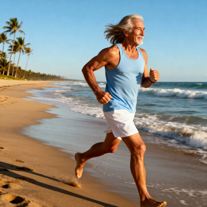 Athletic Grandpa Running on the Beach