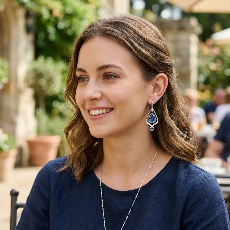 Modern Silver Earrings with Blue Gemstones