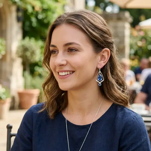 Modern Silver Earrings with Blue Gemstones