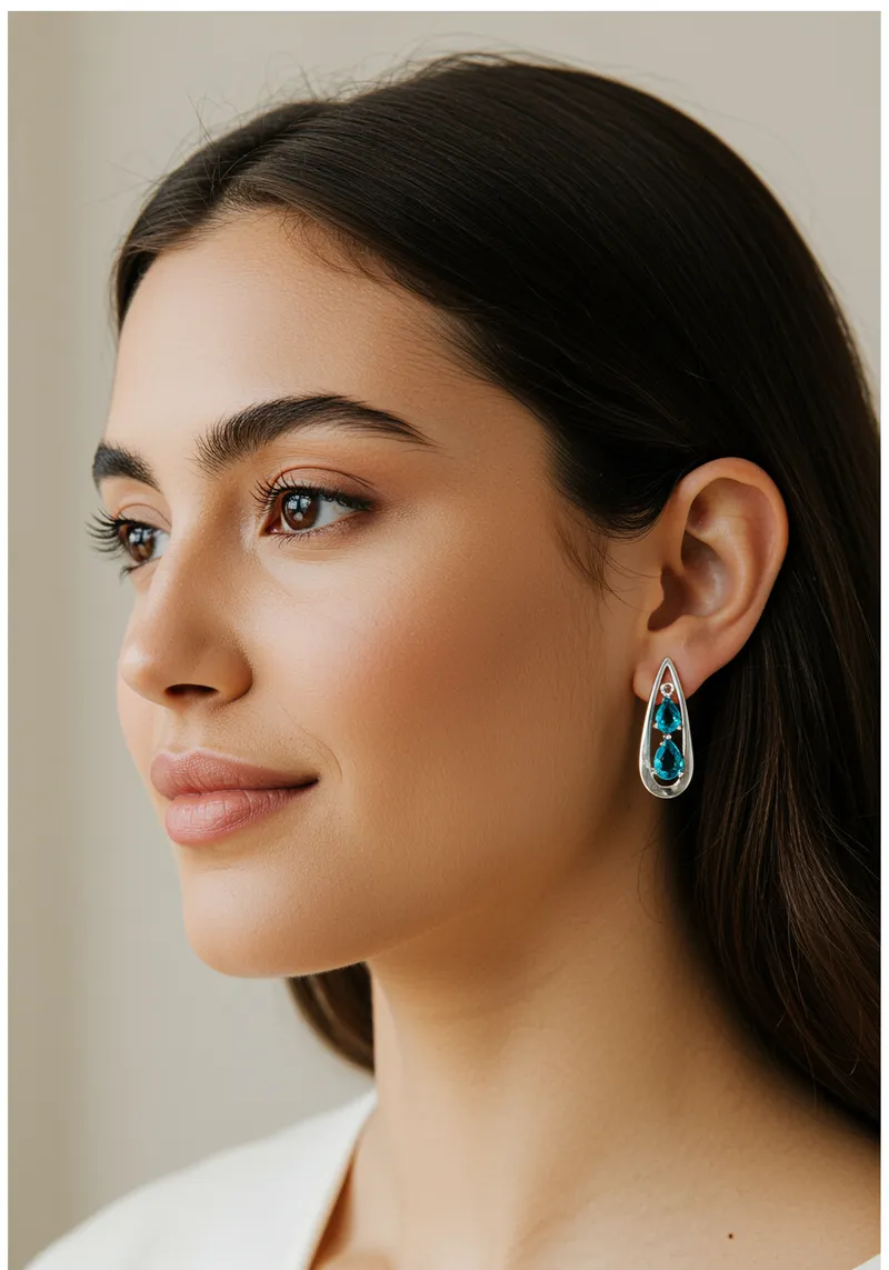 Modern Silver Earrings with Blue Gemstones